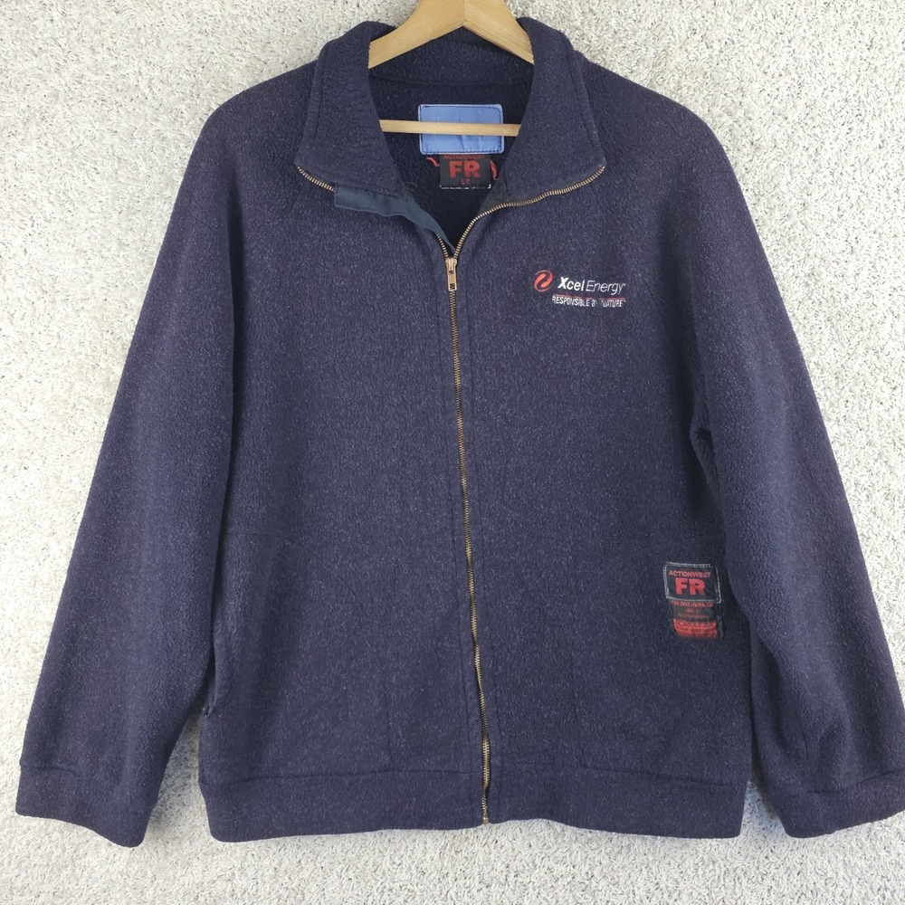 Actionwest FR Flame Resistant Navy Zip Fuzzy Fleece Jacket Size LT Xcel Energy